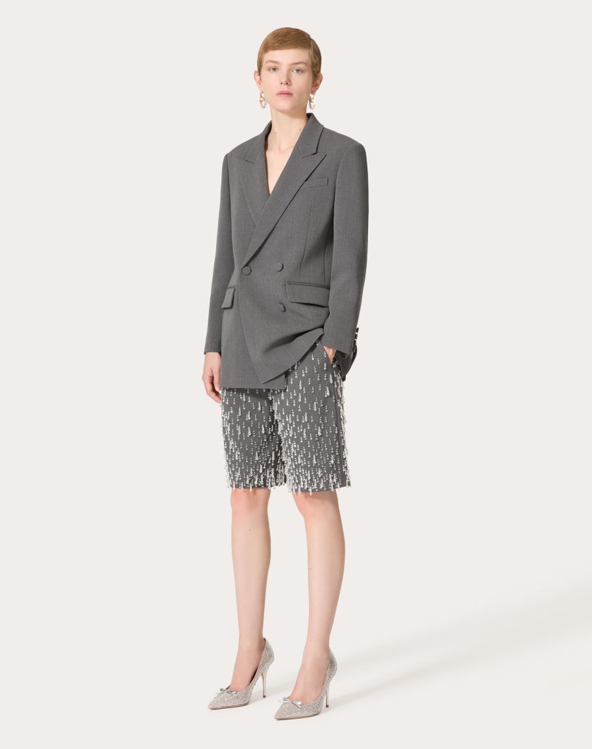 Valentino Handbags Bermuda In Active Gabardine Ricamati per Donna in Grigio | Valentino IT In Vendita