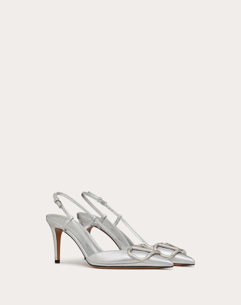 Valentino Handbags Décolleté Slingback Vlogo Signature In Nappa Laminata 80mm per Donna in Silver | Valentino IT Vendita Calda