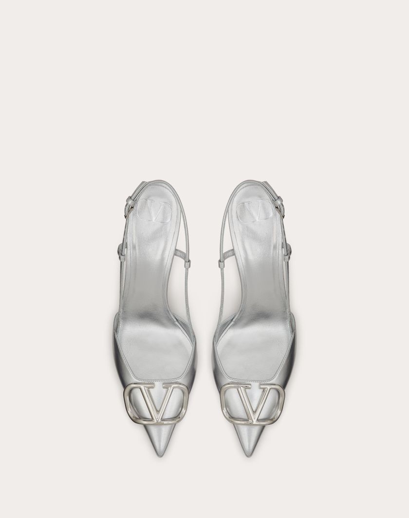 Valentino Handbags Décolleté Slingback Vlogo Signature In Nappa Laminata 80mm per Donna in Silver | Valentino IT Vendita Calda