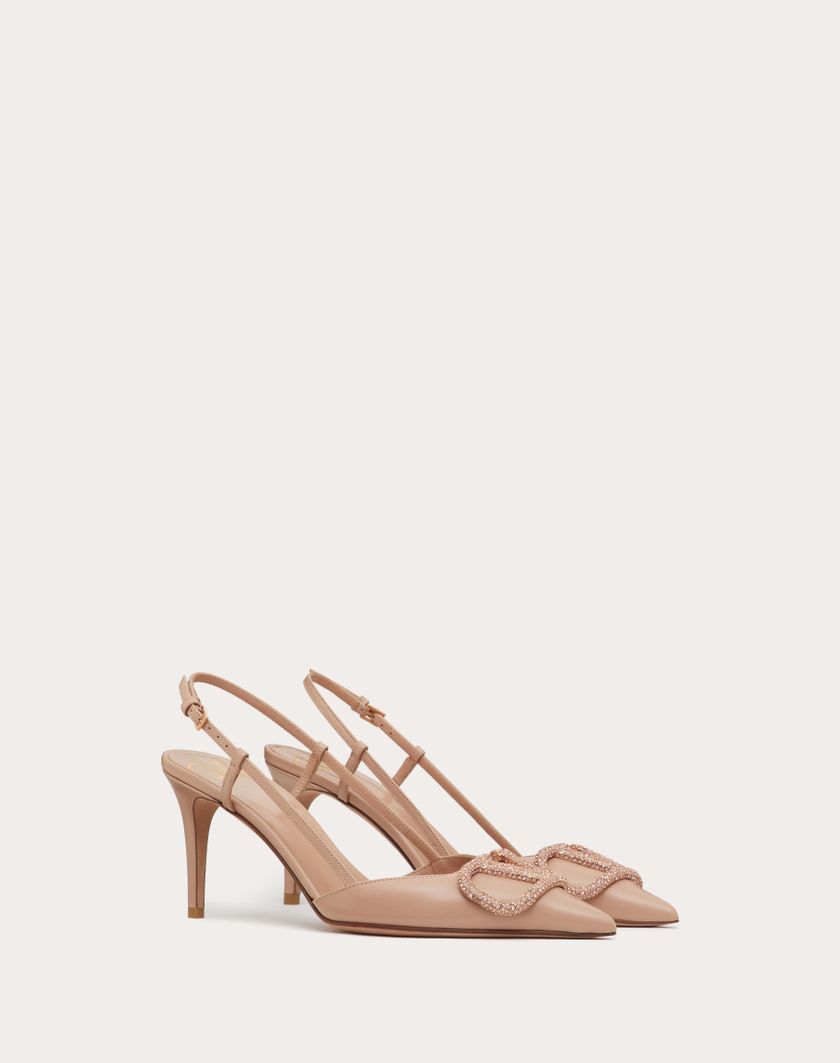 Valentino Handbags Décolleté Slingback Vlogo Signature In Vitello 80mm per Donna in Light Ivory/crystal | Valentino IT Vendite Flash