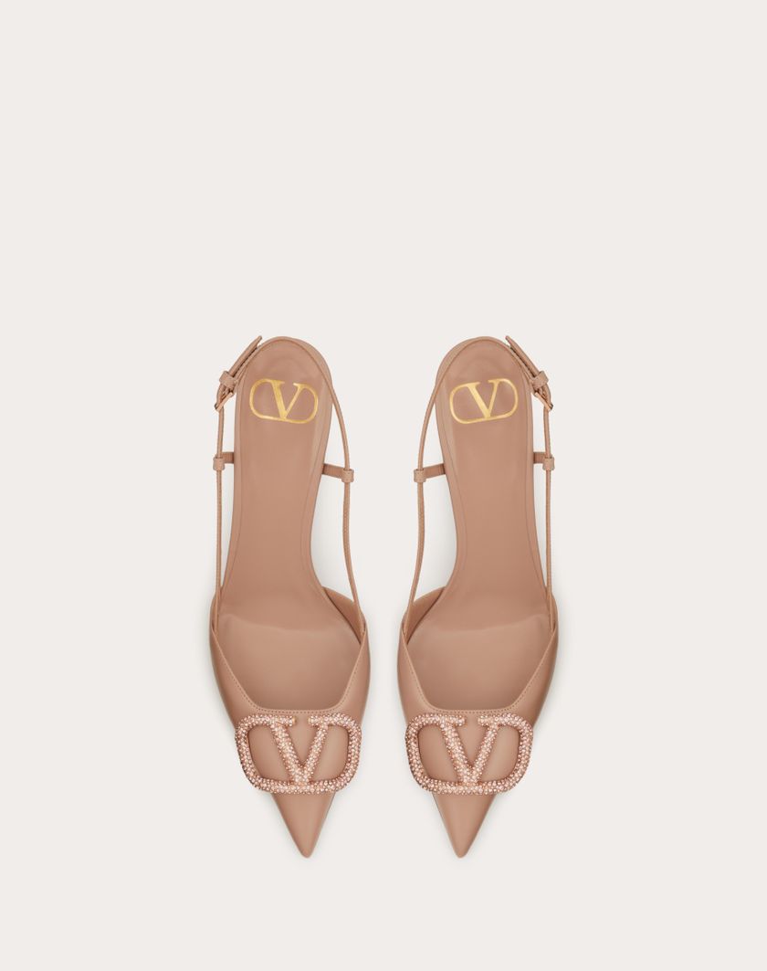 Valentino Handbags Décolleté Slingback Vlogo Signature In Vitello 80mm per Donna in Light Ivory/crystal | Valentino IT Vendite Flash