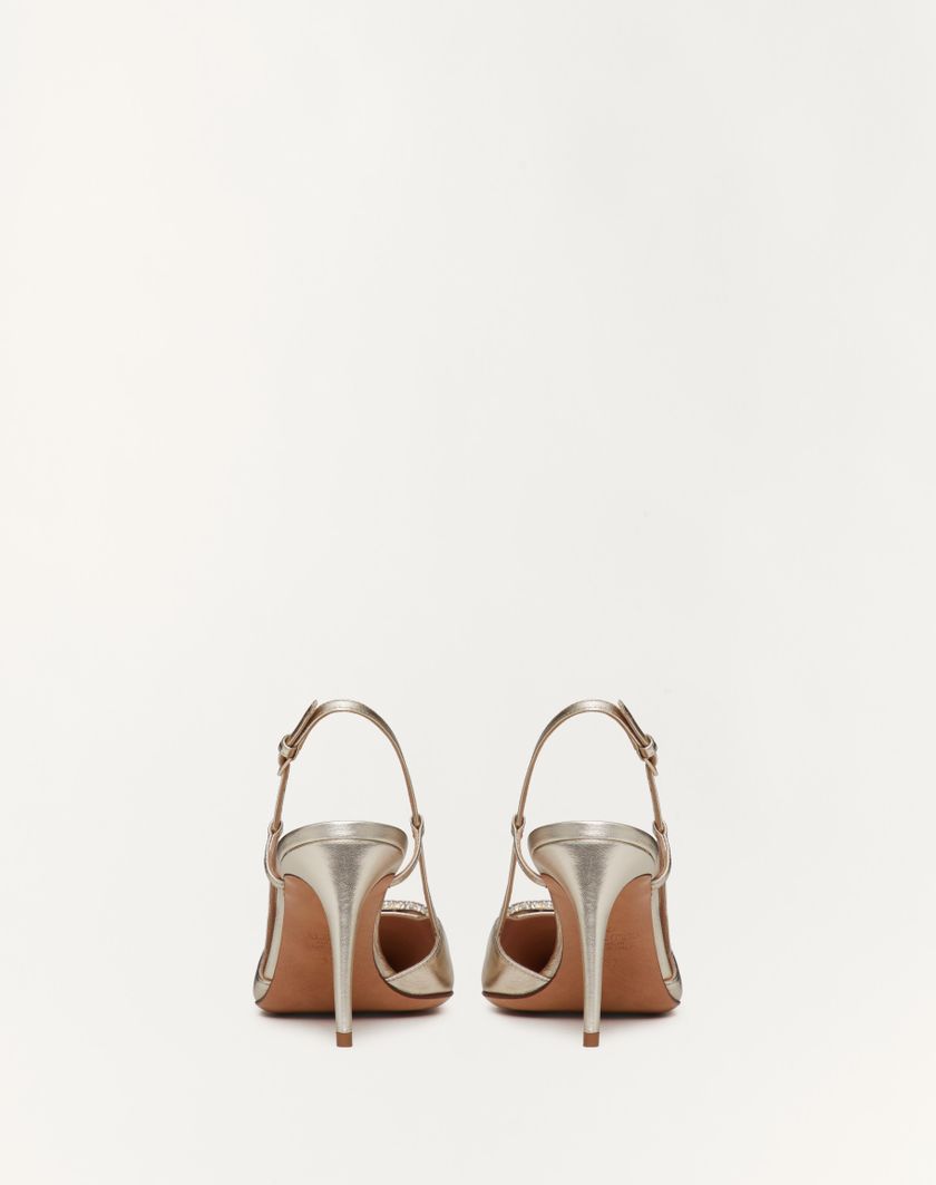 Valentino Handbags Décolleté Slingback Vlogo Glow In Nappa Laminata 80mm per Donna in Platinum | Valentino IT Negozio