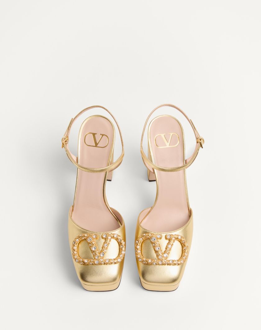 Valentino Handbags Décolleté Con Plateau Vlogo Signature In Nappa Laminata 115mm per Donna in Antique Brass/crystal | Valentino IT Offerta speciale