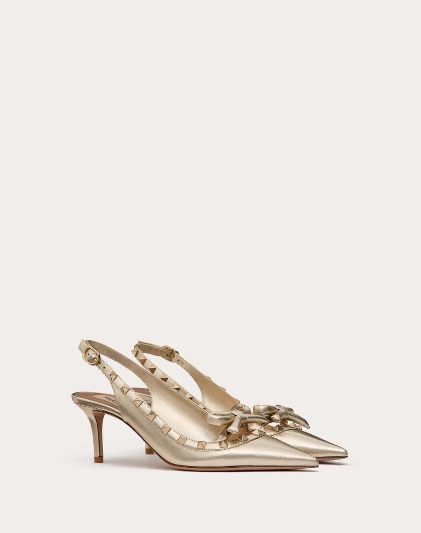 Valentino Handbags Décolleté Slingback Rockstud Bow In Nappa Laminata E Borchie In Tono 60mm per Donna in Platino | Valentino IT Comprare a buon mercato