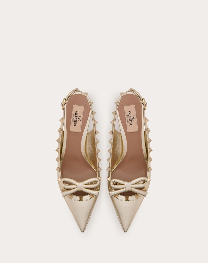 Valentino Handbags Décolleté Slingback Rockstud Bow In Nappa Laminata E Borchie In Tono 60mm per Donna in Platino | Valentino IT Comprare a buon mercato