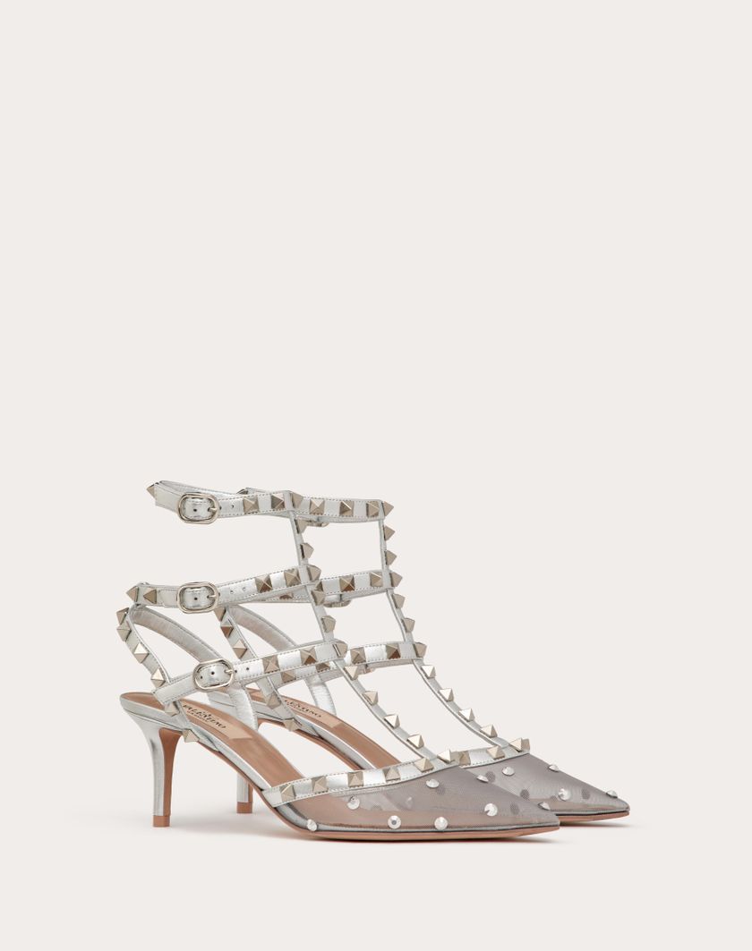 Valentino Handbags Décolleté Rockstud In Rete Con Cristalli E Cinturini 65mm per Donna in Pastel Grey/silver | Valentino IT Fornitura limitata