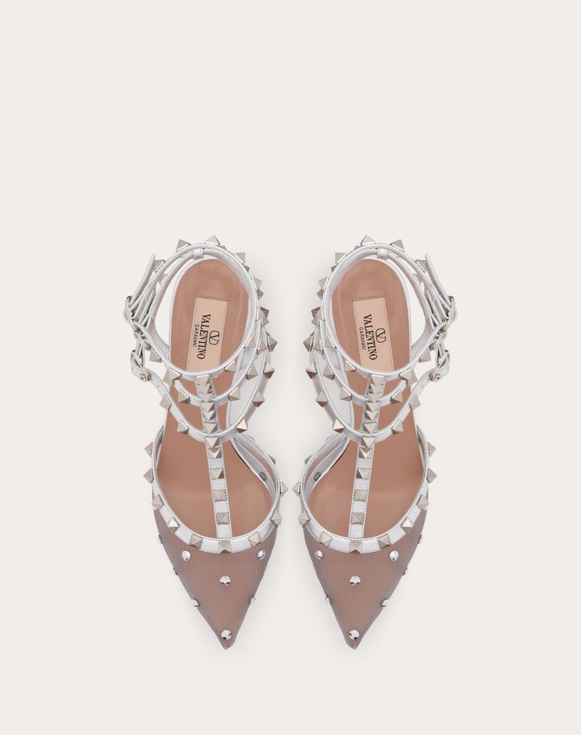 Valentino Handbags Décolleté Rockstud In Rete Con Cristalli E Cinturini 65mm per Donna in Pastel Grey/silver | Valentino IT Fornitura limitata