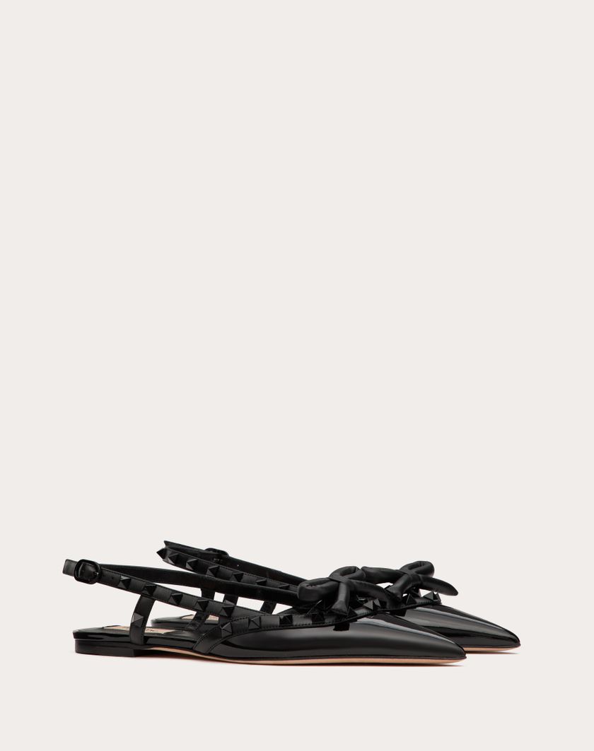 Valentino Handbags Ballerina Slingback Rockstud Bow In Vernice E Borchie In Tono per Donna in Nero | Valentino IT Shopping online