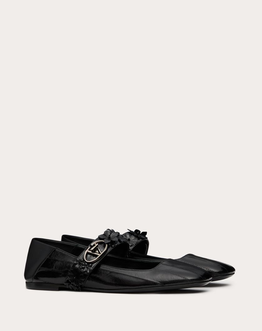 Valentino Handbags Ballerina Mary-jane Vlogo Locker In Anguilla Con Applicazione Di Fiori per Donna in Nero | Valentino IT Offerta Anniversario