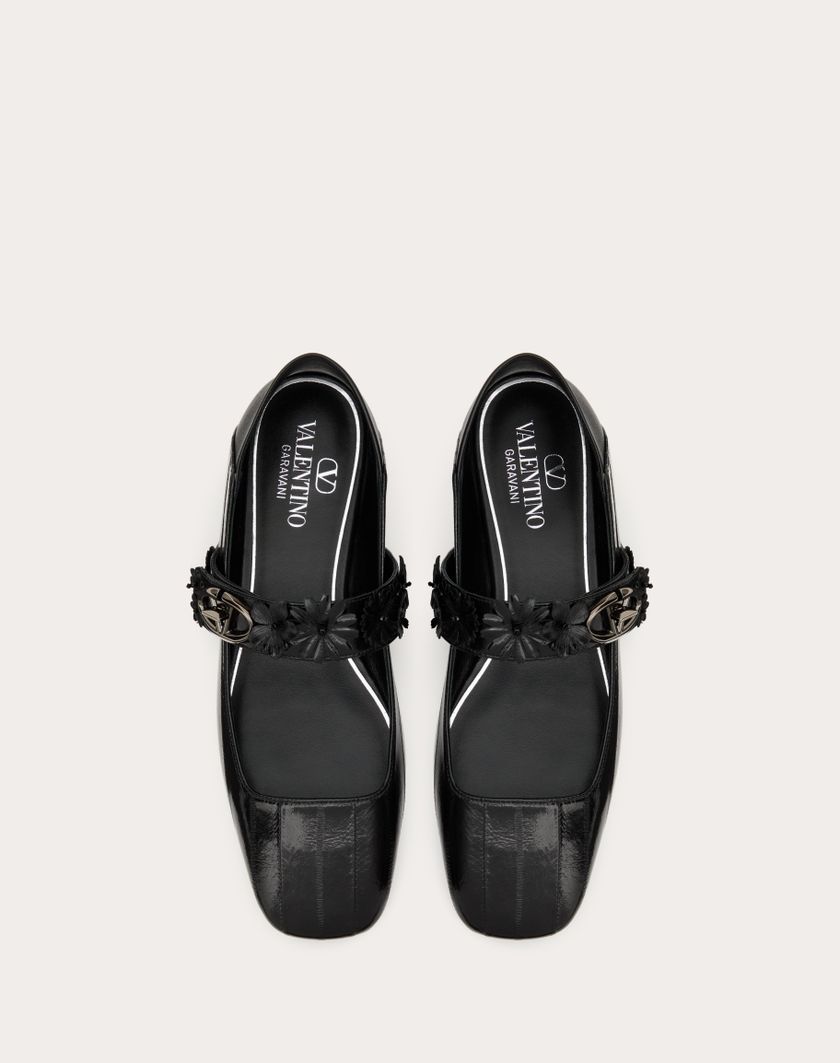 Valentino Handbags Ballerina Mary-jane Vlogo Locker In Anguilla Con Applicazione Di Fiori per Donna in Nero | Valentino IT Offerta Anniversario