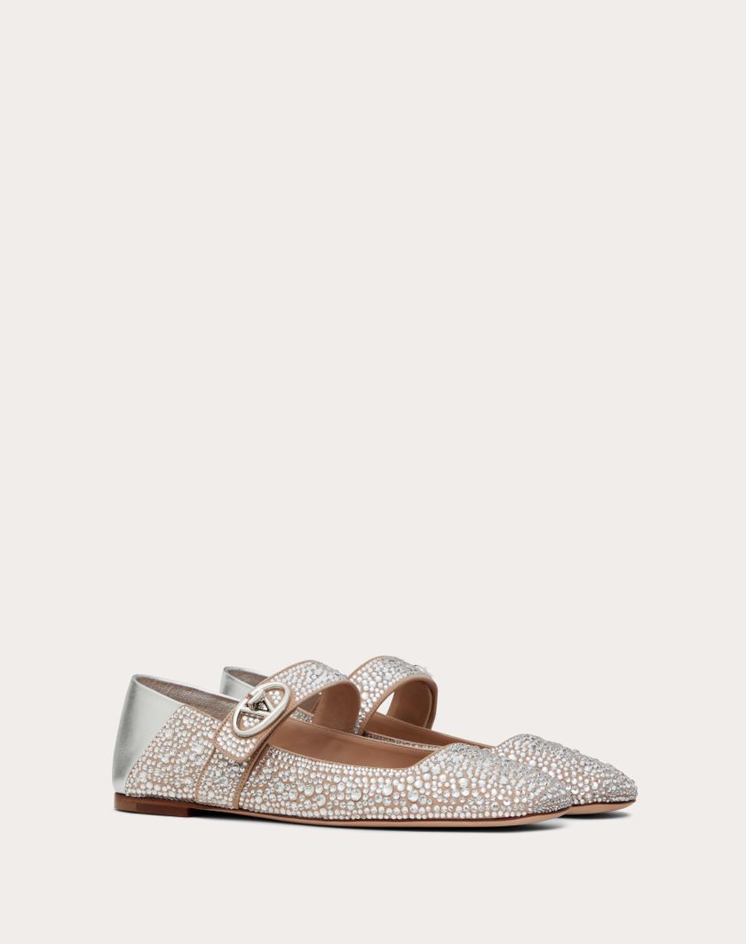 Valentino Handbags Ballerina Mary-jane Vlogo Locker Con Cristalli per Donna in Crystal/silver | Valentino IT Vendita calda