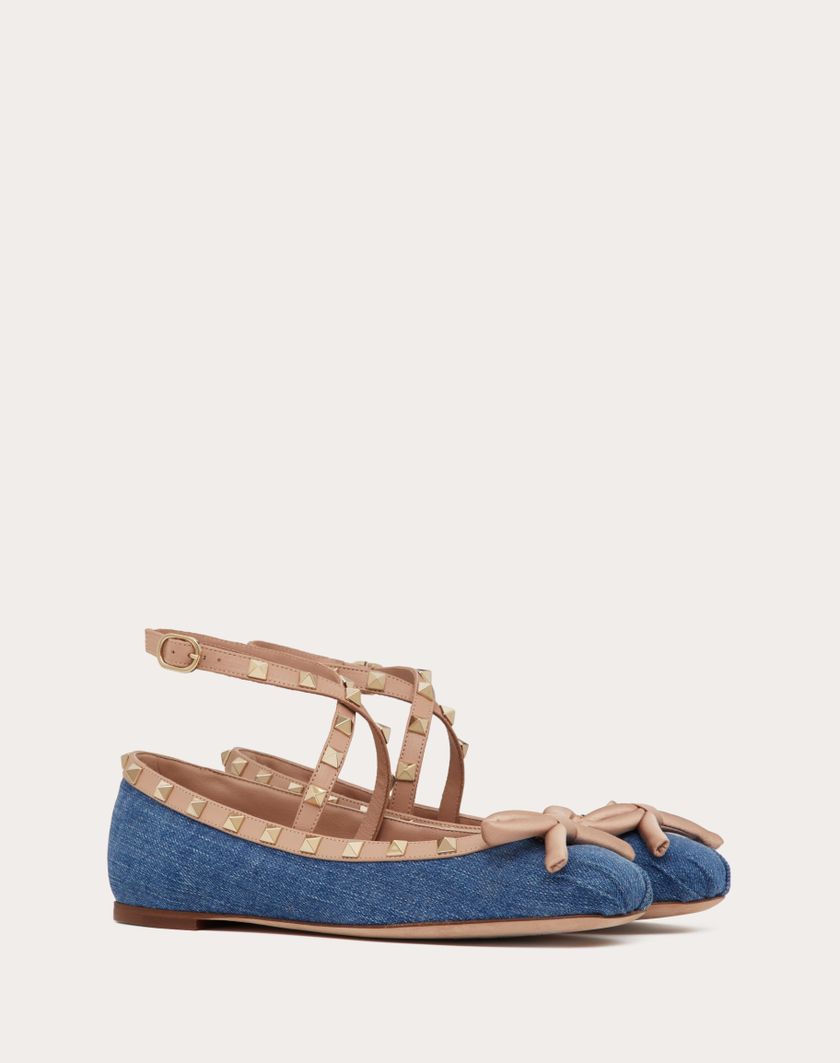 Valentino Handbags Ballerina Rockstud In Denim per Donna in Rose Cannelle | Valentino IT Offerte esclusive