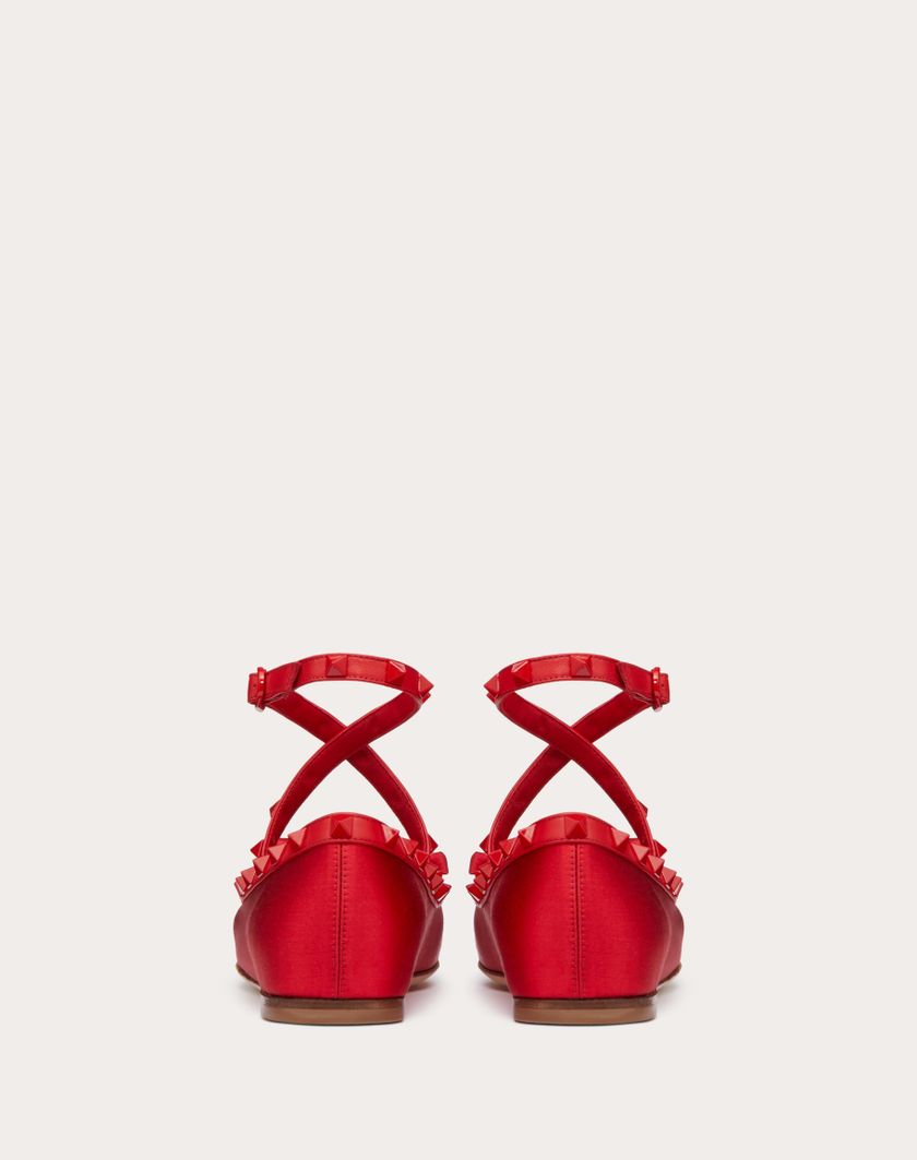 Valentino Handbags Ballerina Rockstud In Raso E Borchie In Tono per Donna in Rouge Pur | Valentino IT Lightning offer