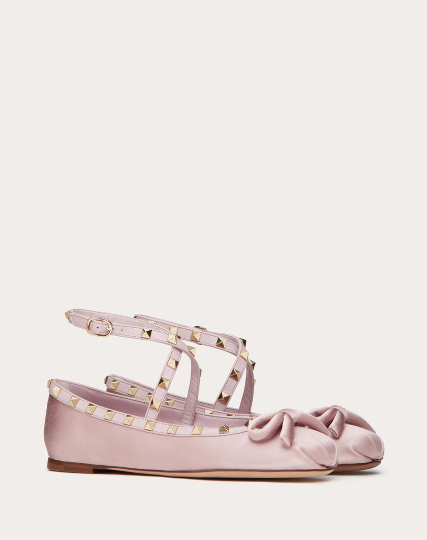 Valentino Handbags Ballerina Rockstud In Raso per Donna in Water Lilac | Valentino IT Nuovi prodotti