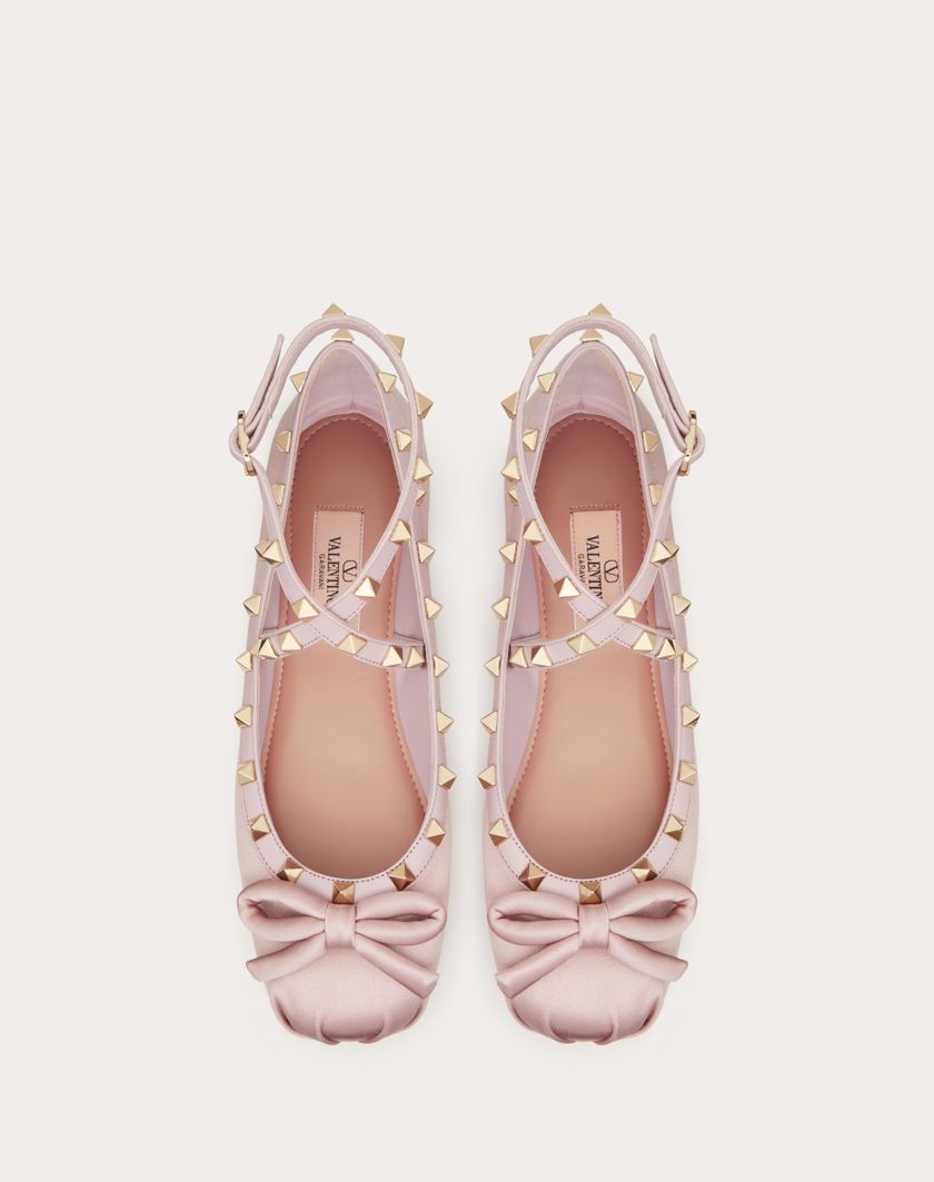 Valentino Handbags Ballerina Rockstud In Raso per Donna in Water Lilac | Valentino IT Nuovi prodotti