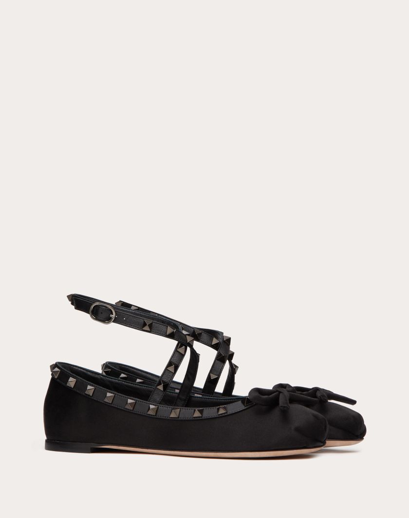 Valentino Handbags Ballerina Rockstud In Raso E Borchie In Tono per Donna in Nero | Valentino IT Bestseller