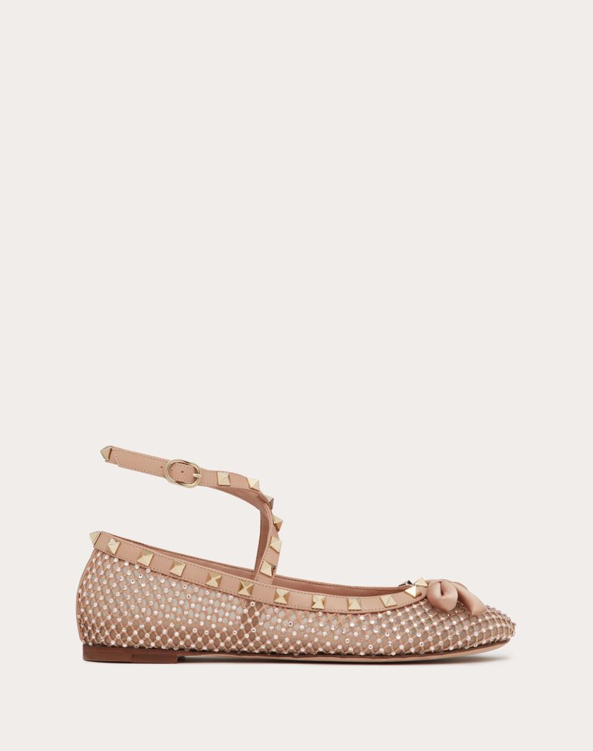 Valentino Handbags Ballerina Rockstud In Rete Con Cristalli per Donna in Rose Cannelle | Valentino IT