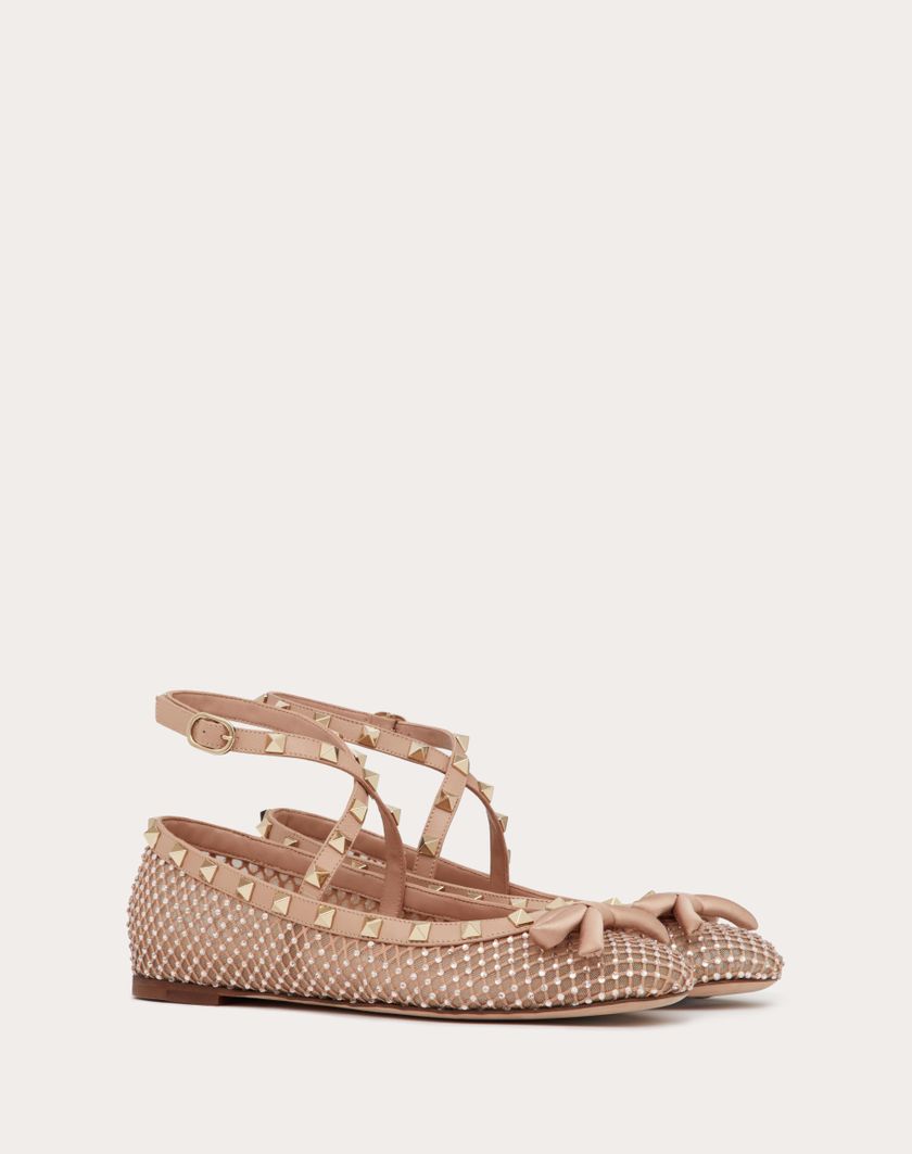 Valentino Handbags Ballerina Rockstud In Rete Con Cristalli per Donna in Rose Cannelle | Valentino IT Offerte stagionali