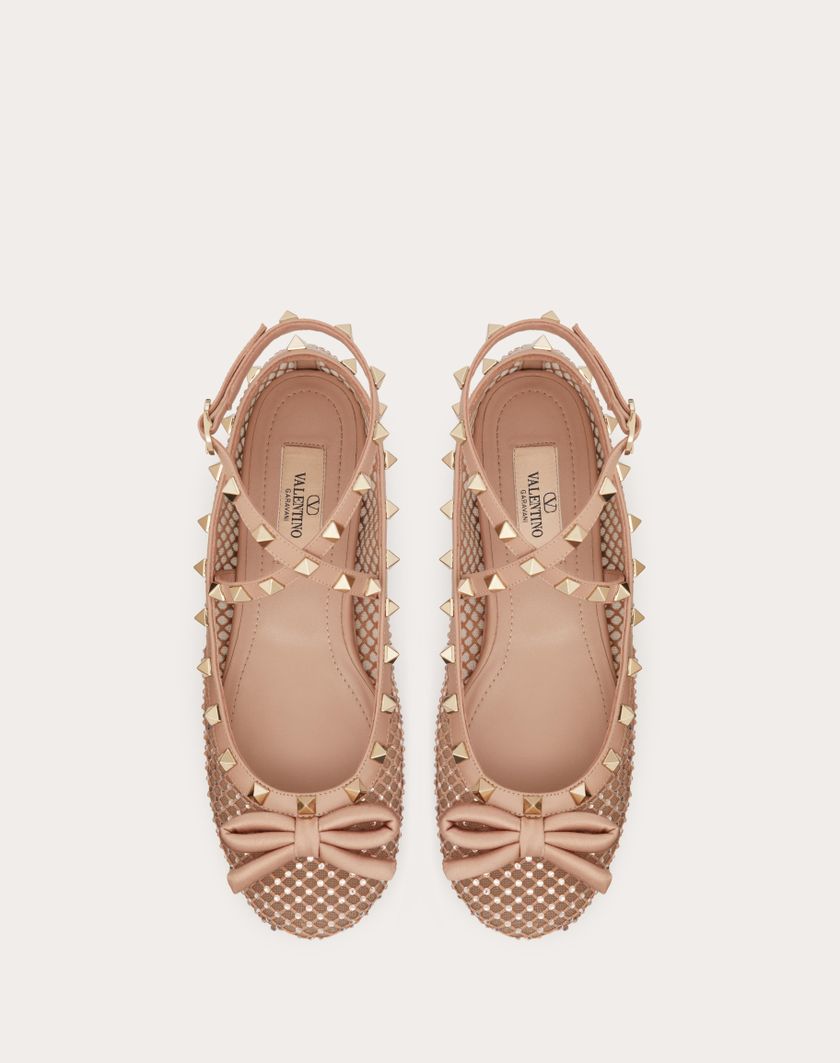 Valentino Handbags Ballerina Rockstud In Rete Con Cristalli per Donna in Rose Cannelle | Valentino IT Offerte stagionali