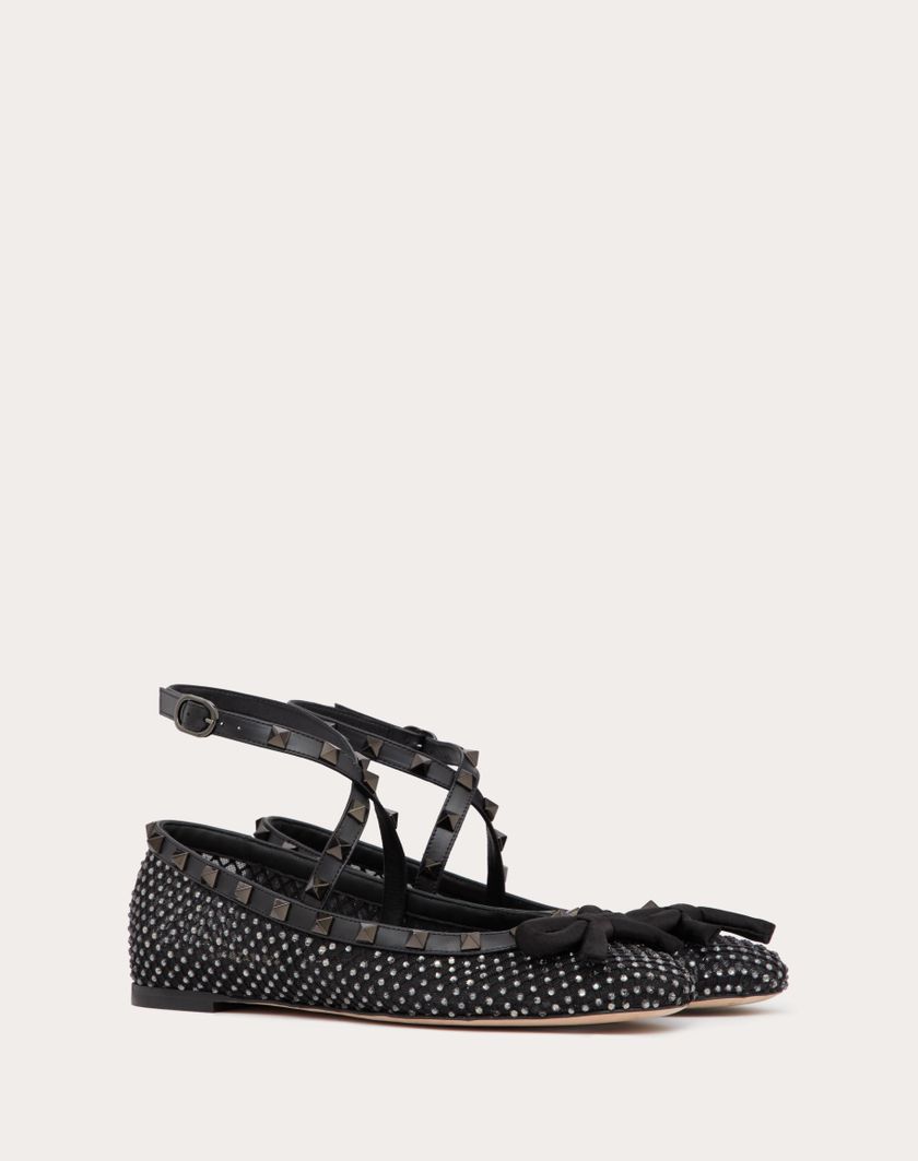 Valentino Handbags Ballerina Rockstud In Rete Con Cristalli E Borchie In Tono per Donna in Nero | Valentino IT Liquidazione