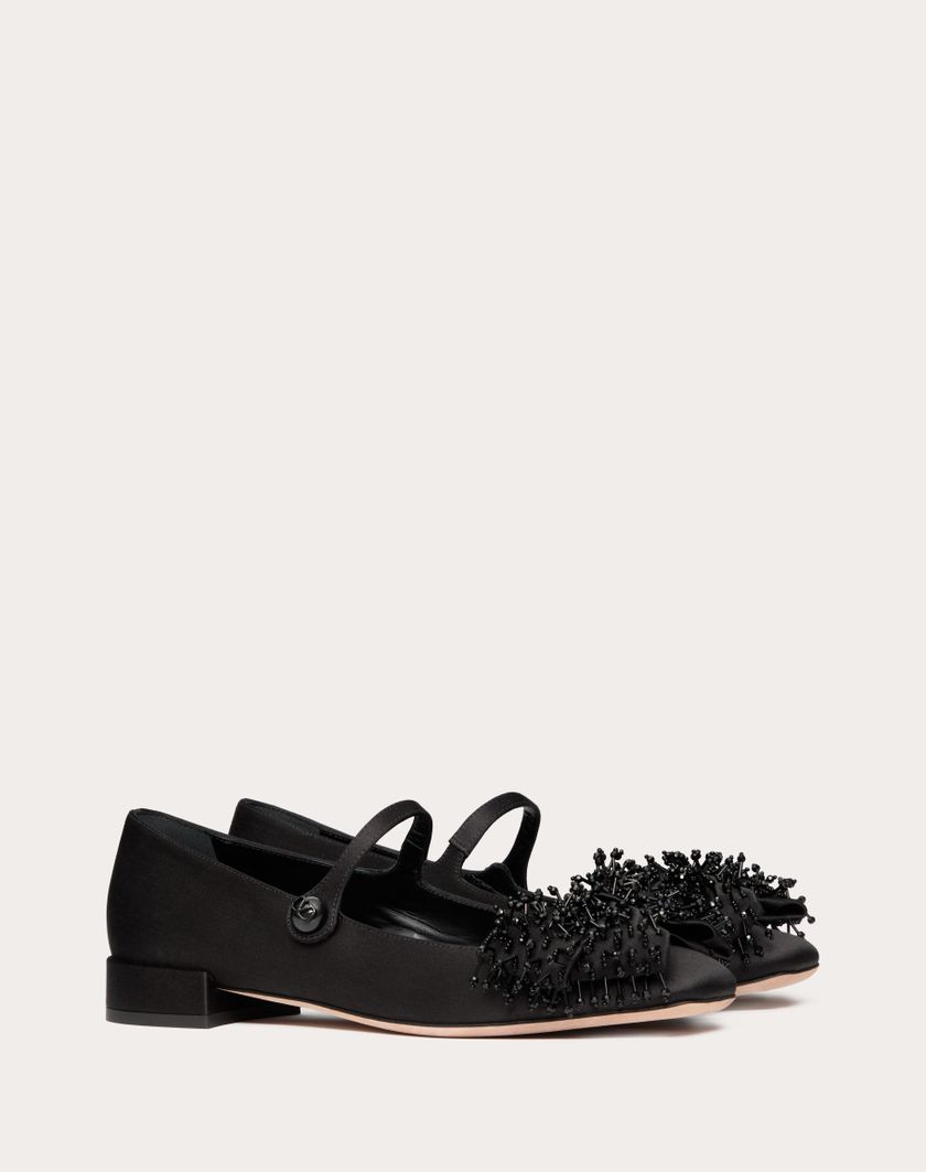 Valentino Handbags Ballerina Mary-jane Valentino Garavani Bowjane In Raso Con Ricamo A Frange 20mm per Donna in Nero | Valentino IT Rilascio limitato