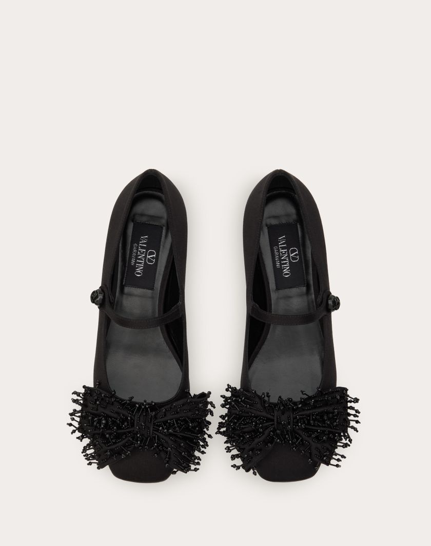 Valentino Handbags Ballerina Mary-jane Valentino Garavani Bowjane In Raso Con Ricamo A Frange 20mm per Donna in Nero | Valentino IT Rilascio limitato