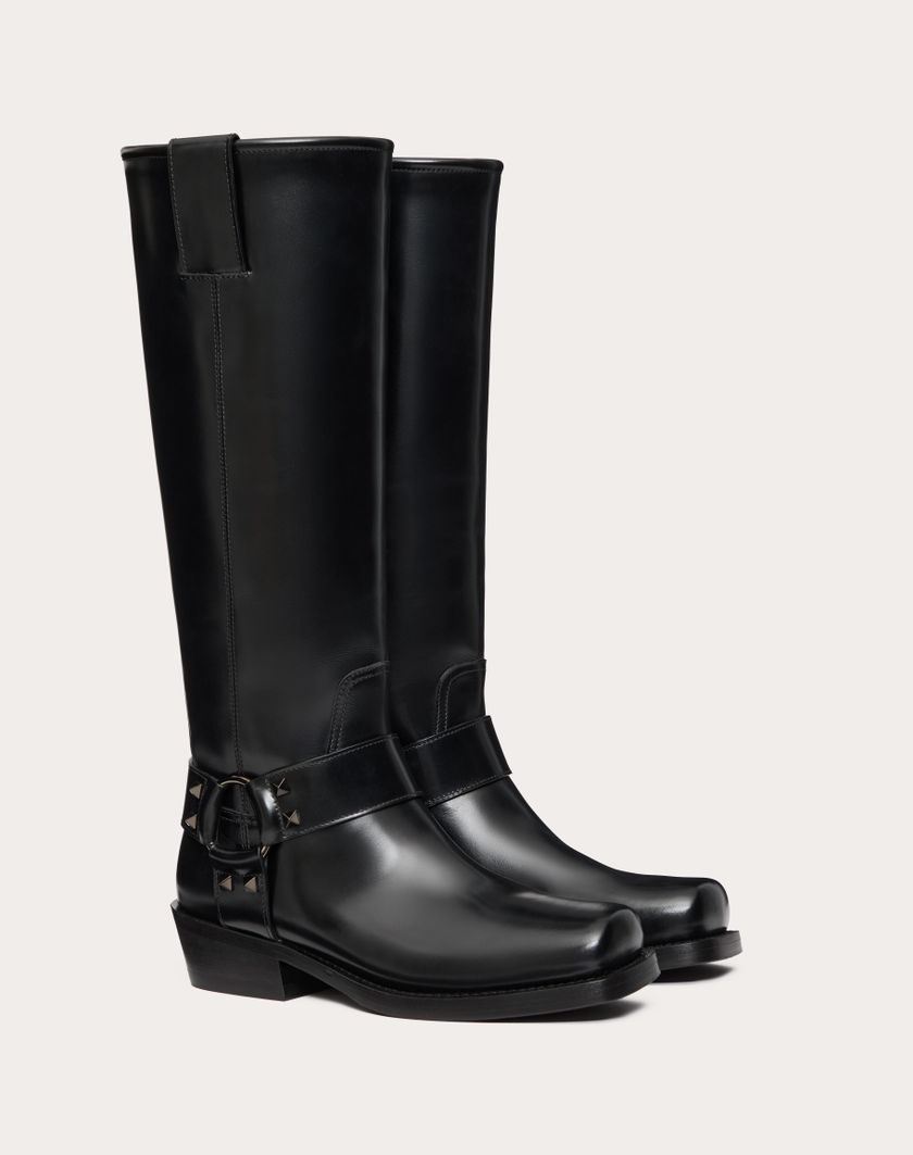 Valentino Handbags Stivale Biker Rockstud In Vitello 40mm per Donna in Nero | Valentino IT Offerta speciale della fabbrica