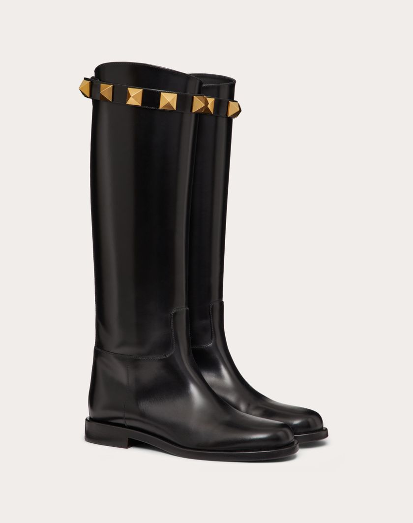 Valentino Handbags Stivale Roman Stud In Vitello 15mm per Donna in Nero | Valentino IT Officina