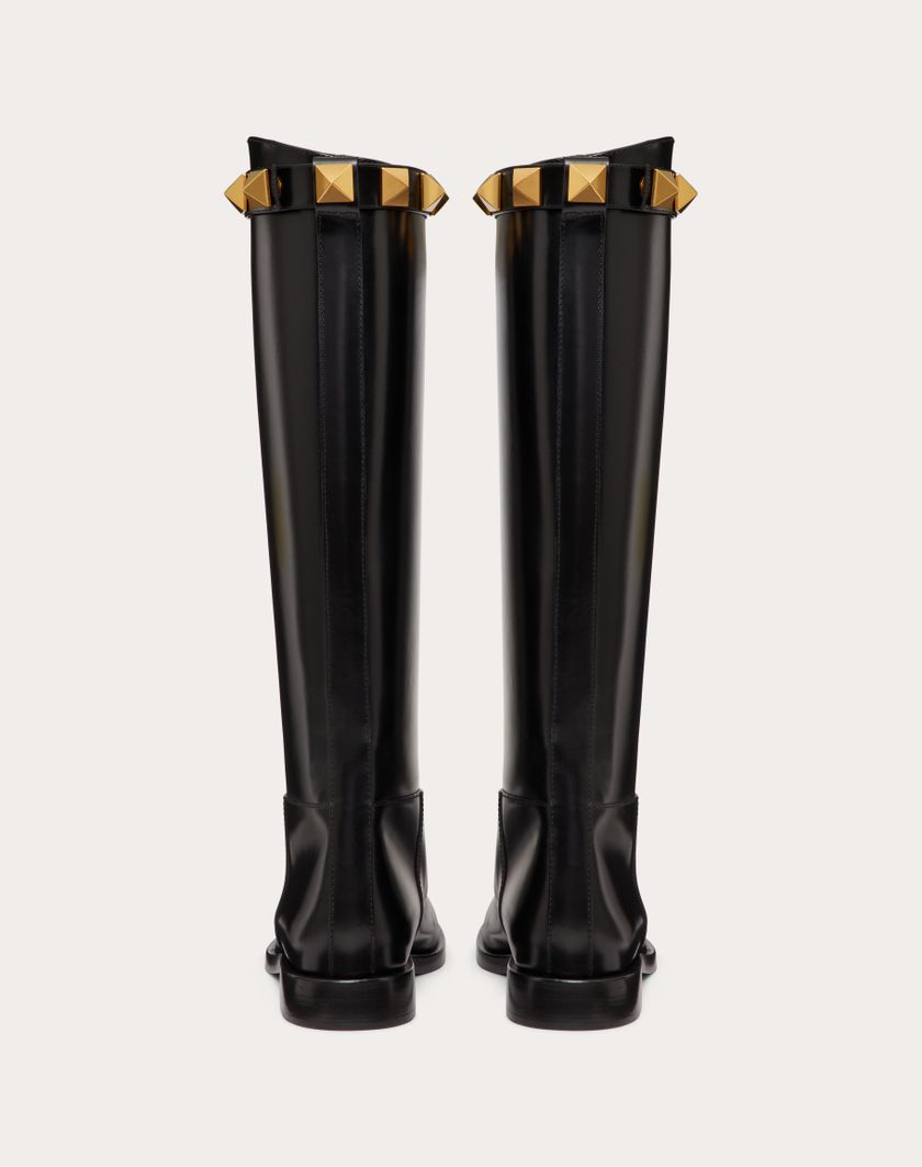 Valentino Handbags Stivale Roman Stud In Vitello 15mm per Donna in Nero | Valentino IT Officina