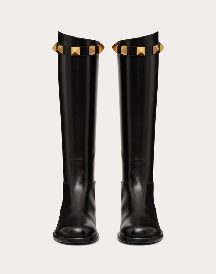 Valentino Handbags Stivale Roman Stud In Vitello 15mm per Donna in Nero | Valentino IT Officina