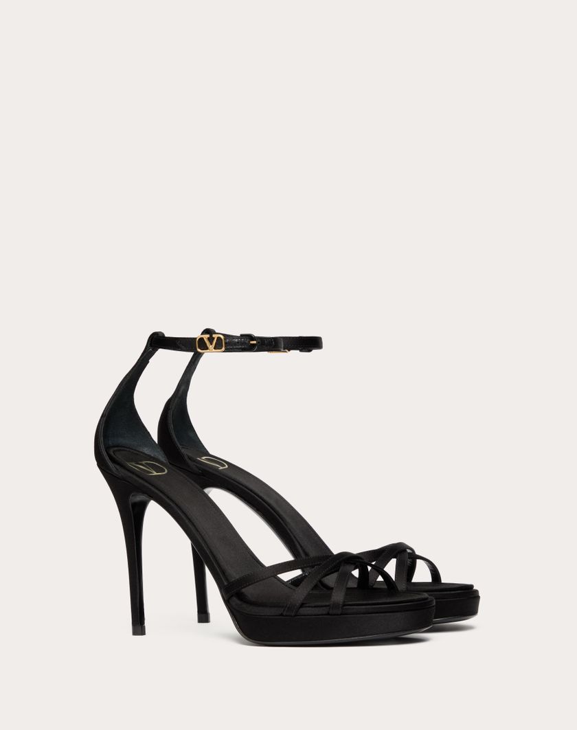 Valentino Handbags Sandalo Con Plateau Valentino Garavani Eveninglam In Raso 120mm per Donna in Poudre | Valentino IT Duty-free