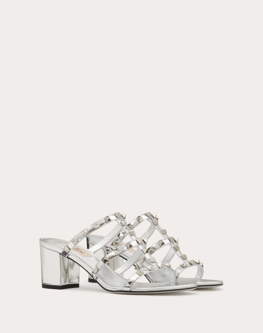 Valentino Handbags Sandalo Slider Rockstud In Specchio 60mm per Donna in Argento | Valentino IT Nuovo