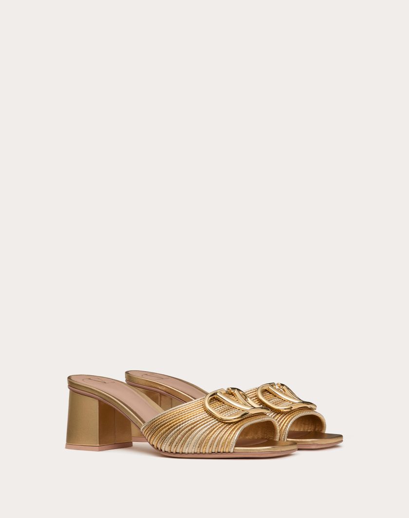 Valentino Handbags Sandalo Slide Vlogo Signature Metallizzato Con Ricamo Cornely 60mm per Donna in Oro | Valentino IT Qualità Garantita