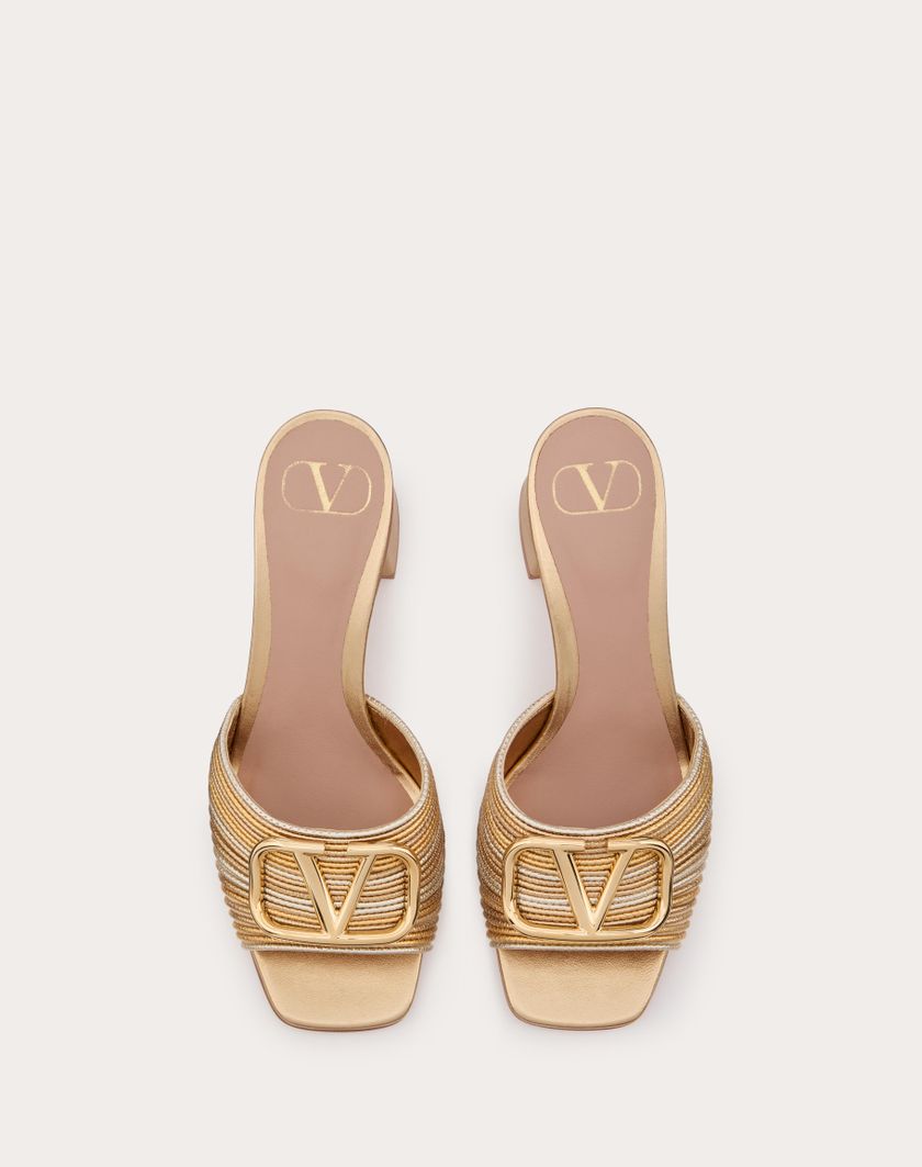 Valentino Handbags Sandalo Slide Vlogo Signature Metallizzato Con Ricamo Cornely 60mm per Donna in Oro | Valentino IT Qualità Garantita