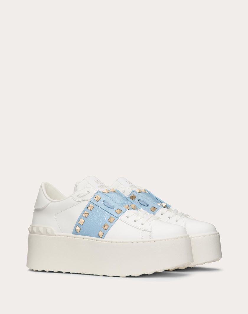 Valentino Handbags Sneaker Flatform Rockstud Untitled In Vitello Con Banda In Naplack per Donna in Bianco | Valentino IT Outlet