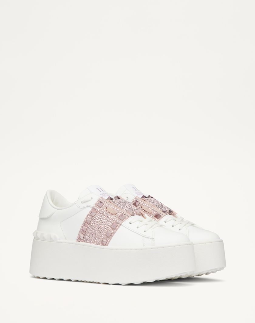 Valentino Handbags Sneaker Flatform Rockstud Untitled In Vitello Con Micro Borchie per Donna in Bianco/rose Quartz/rosa Chiaro | Valentino IT In Vendita