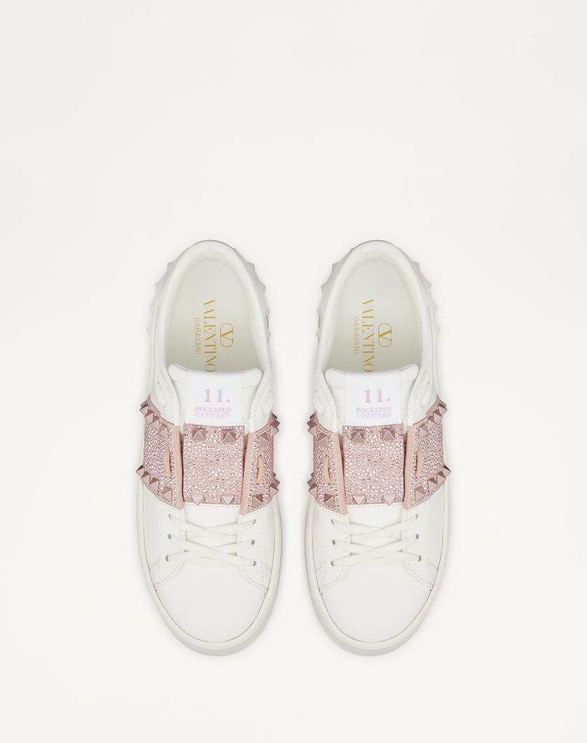 Valentino Handbags Sneaker Flatform Rockstud Untitled In Vitello Con Micro Borchie per Donna in Bianco/rose Quartz/rosa Chiaro | Valentino IT In Vendita
