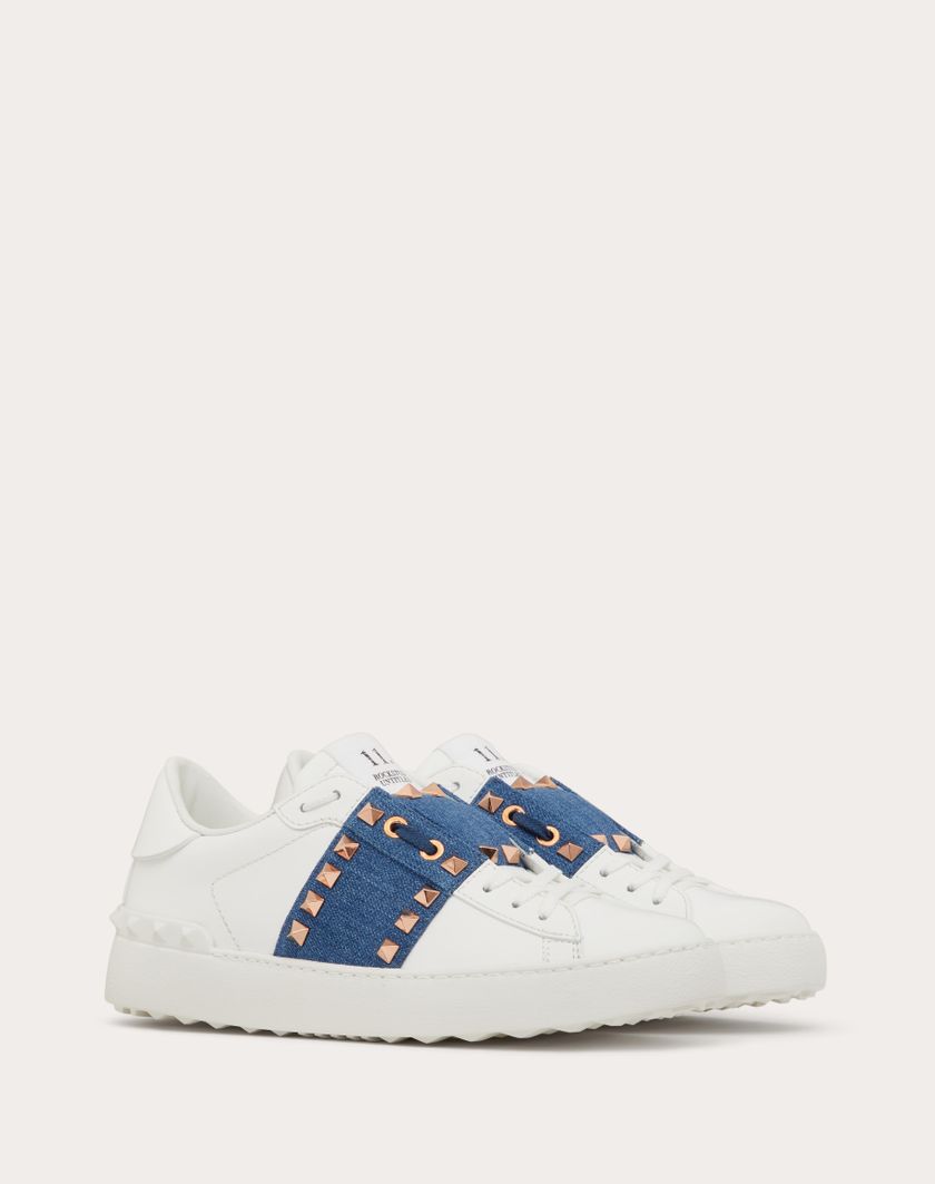 Valentino Handbags Sneaker Rockstud Untitled In Vitello Con Banda In Denim per Donna in Denim/bianco | Valentino IT Vendita Economica