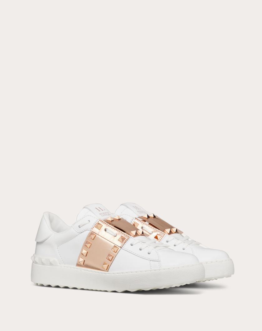 Valentino Handbags Sneaker Rockstud Untitled In Vitello Con Banda Metallizzata per Donna in Bianco/rame | Valentino IT Saldi Di Fabbrica