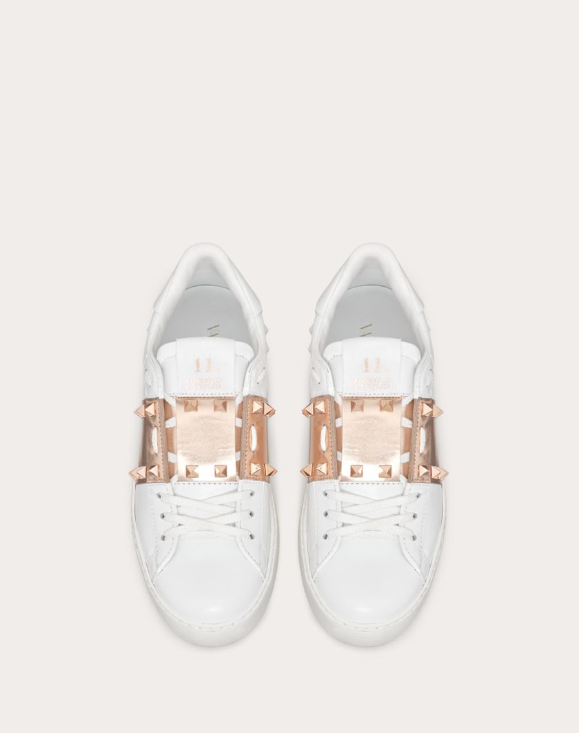 Valentino Handbags Sneaker Rockstud Untitled In Vitello Con Banda Metallizzata per Donna in Bianco/rame | Valentino IT Saldi Di Fabbrica