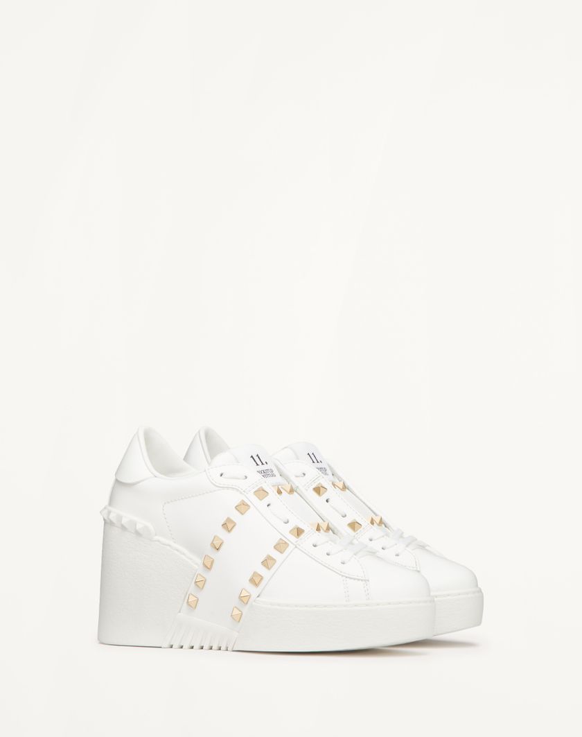 Valentino Handbags Sneaker Con Zeppa Open Disco In Vitello 85mm per Donna in Bianco | Valentino IT Nuova
