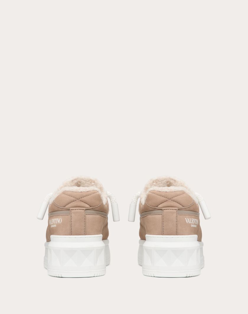 Valentino Handbags Sneaker One Stud Xl In Nabuk E Lana per Donna in Beige/naturale/bianco | Valentino IT Moda