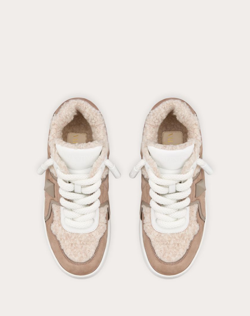 Valentino Handbags Sneaker One Stud Xl In Nabuk E Lana per Donna in Beige/naturale/bianco | Valentino IT Moda