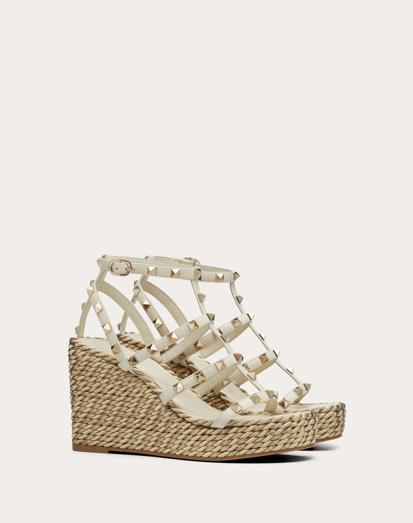 Valentino Handbags Sandalo Zeppa Rockstud In Vitello Con Cinturini 95mm per Donna in Light Ivory | Valentino IT Grande vendita