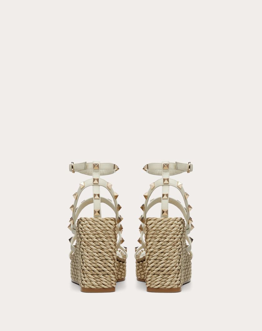 Valentino Handbags Sandalo Zeppa Rockstud In Vitello Con Cinturini 95mm per Donna in Light Ivory | Valentino IT Grande vendita