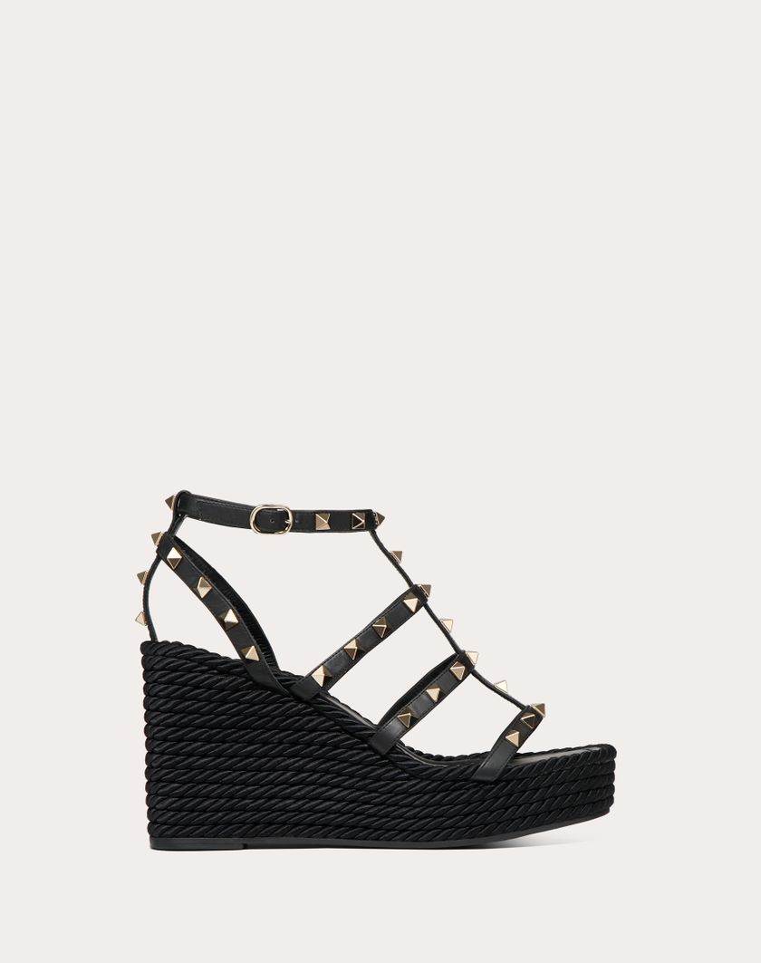 Valentino Handbags Sandalo Zeppa Rockstud Con Cinturini In Vitello 95mm per Donna in Poudre | Valentino IT Flash Sale