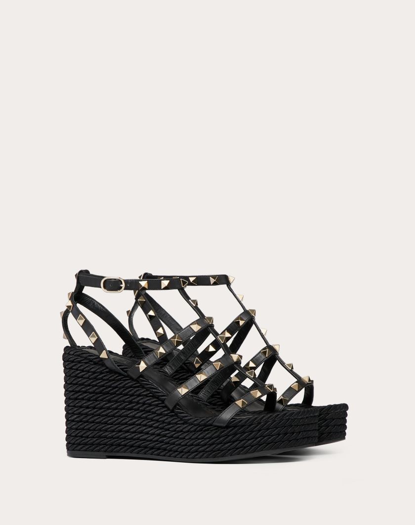 Valentino Handbags Sandalo Zeppa Rockstud Con Cinturini In Vitello 95mm per Donna in Nero | Valentino IT Fornitura limitata