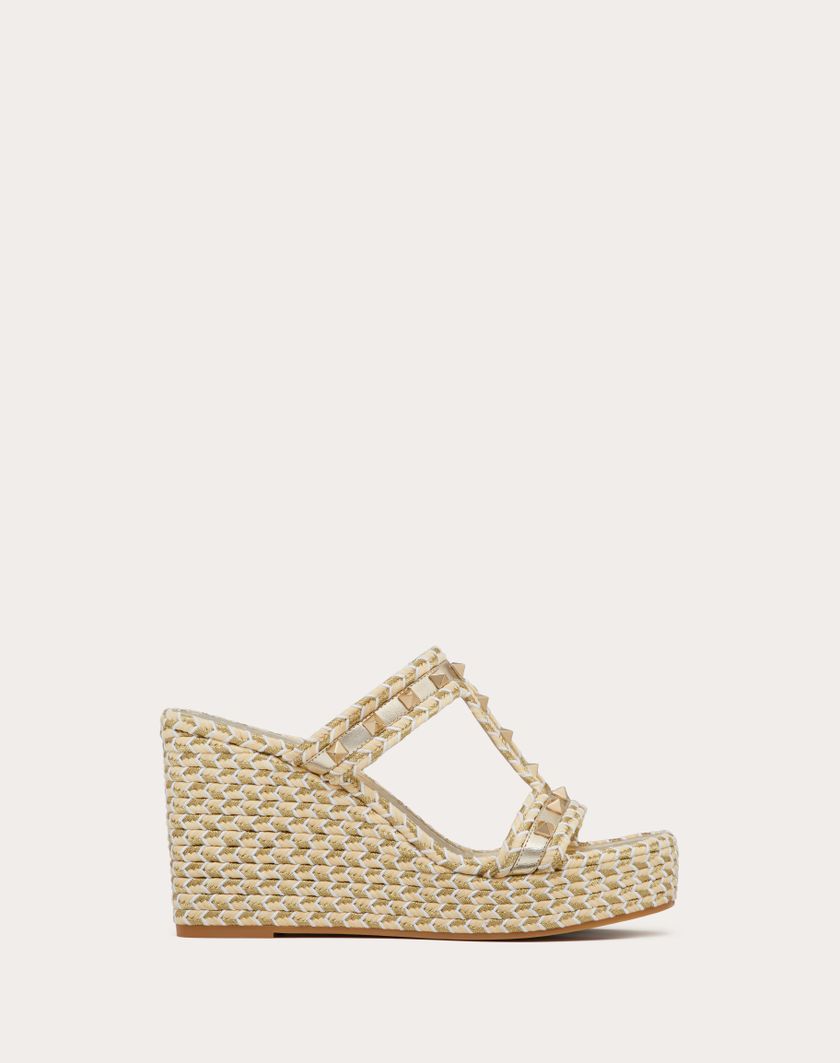 Valentino Handbags Sandalo Zeppa Rockstud In Nappa Laminata 90mm per Donna in Naturale/avorio/oro/platino | Valentino IT