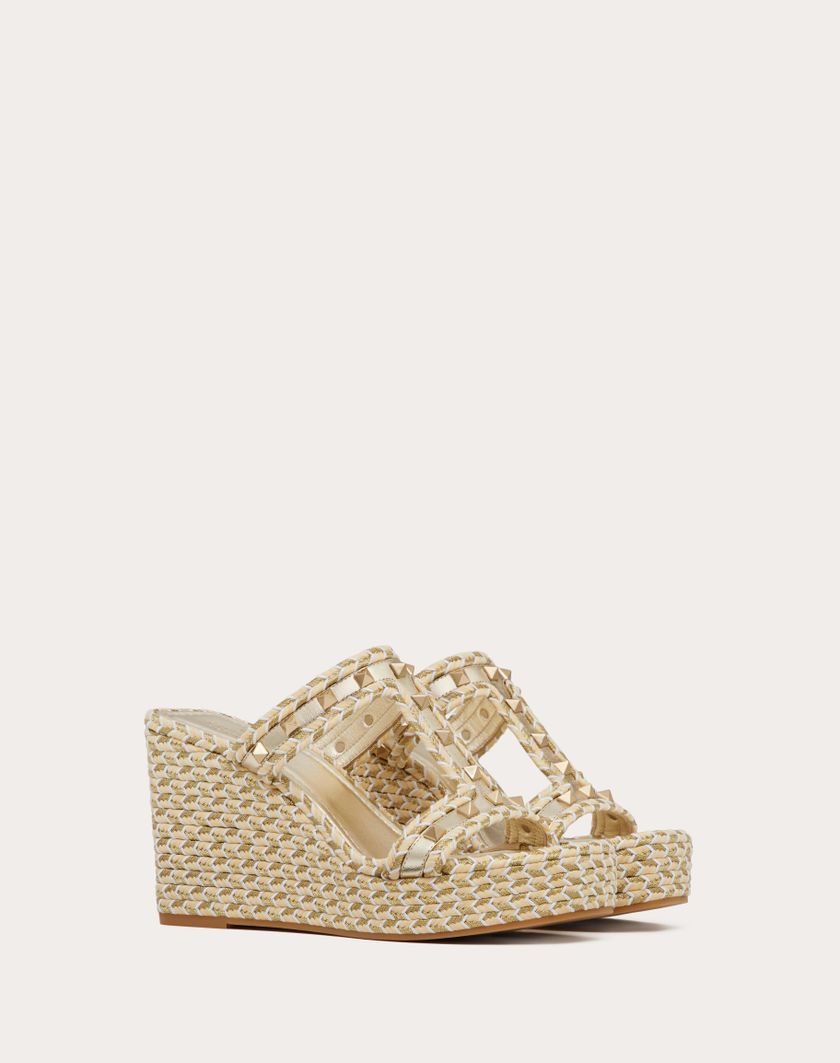 Valentino Handbags Sandalo Zeppa Rockstud In Nappa Laminata 90mm per Donna in Naturale/avorio/oro/platino | Valentino IT Shopping online