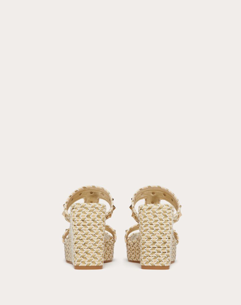 Valentino Handbags Sandalo Zeppa Rockstud In Nappa Laminata 90mm per Donna in Naturale/avorio/oro/platino | Valentino IT Shopping online